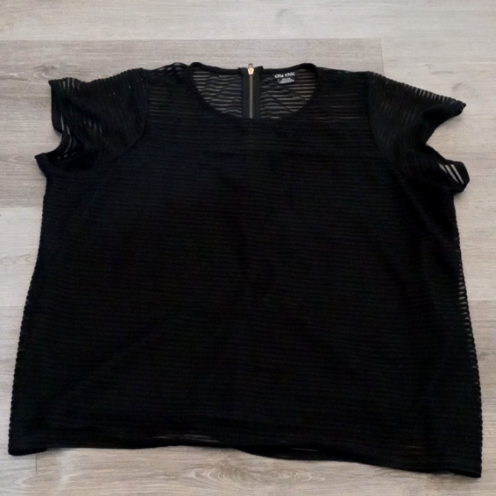 City Chic black stripped mesh top